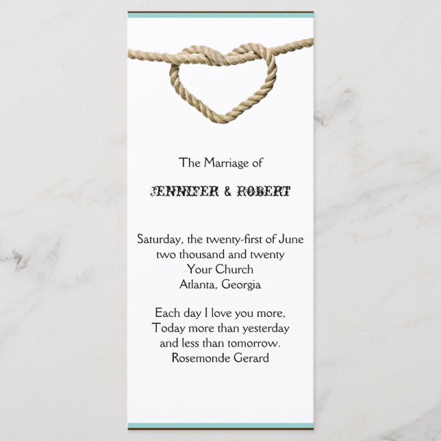 Heart Love Knot Western Wedding Program (Front)