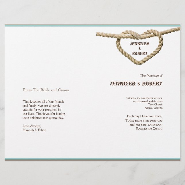 Heart Love Knot Western Wedding Program (Front)