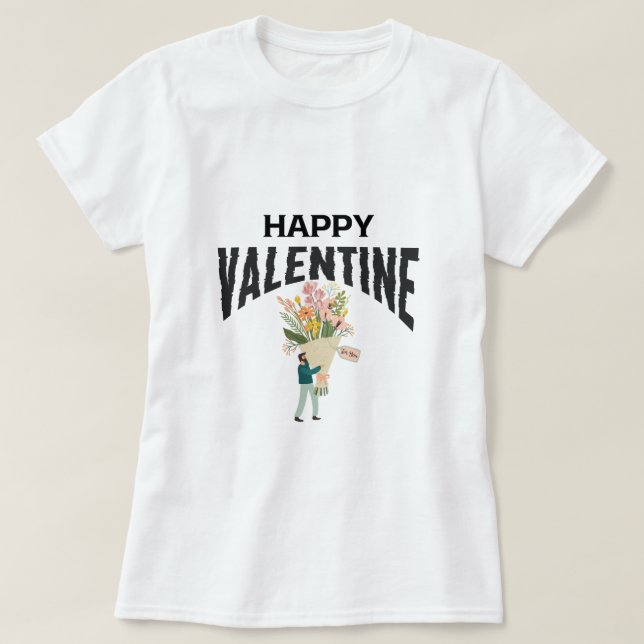 Heart Love Man with flowers Artsy Valentine's Day T-Shirt (Design Front)
