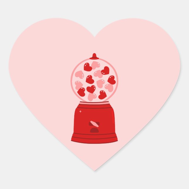 heart love valentine gum machine gumballs heart sticker (Front)