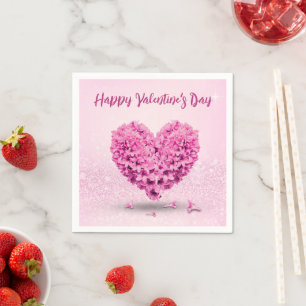 Heart Lovely Happy Valentine's Day Pink Hyacinth Napkin