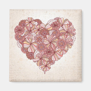 Heart made of hand drawn flowers magnet