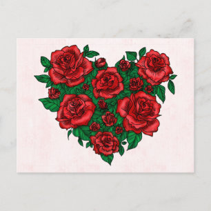 Heart made of red roses romantic valentine's love holiday postcard