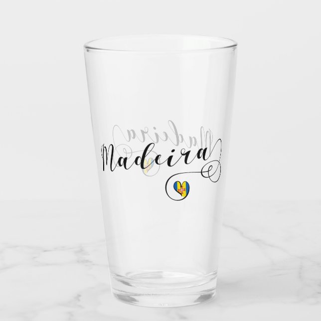 Heart Madeira Flag, I Love Madeira, Portugal Glass (Back)