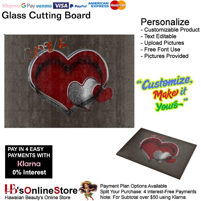 Heart Magic Brown Glass Cutting Board 38.1x27.9cm (Love Heart Brown Cooking Glass Cutting Board.)