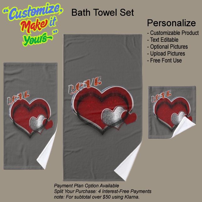 Heart Magic Charcoal Bathroom Towel Set  (Heart Magic Bathroom Towel Set Featuring a Gray Background.)