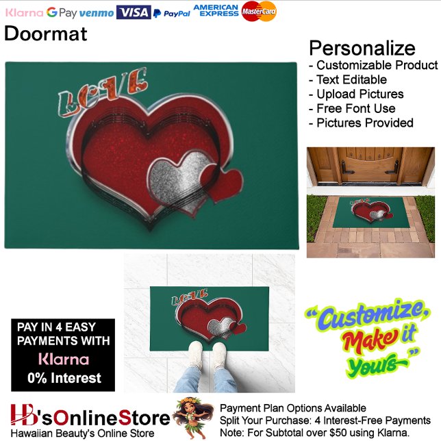 Heart Magic Door Mat with Dark Green Background (Heart Magic Door Mat with Dark Green Background.)