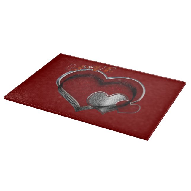 Heart Magic Glass Cutting Board Red Background (Corner)