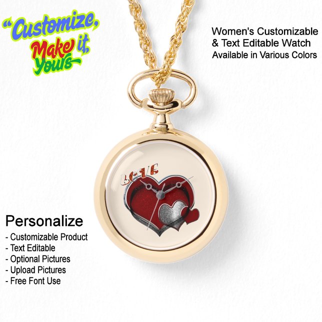 Heart Magic Gold Necklace Watch Beige Face (Women's Heart Magic Gold Necklace Watch Featuring a Beige Face.)