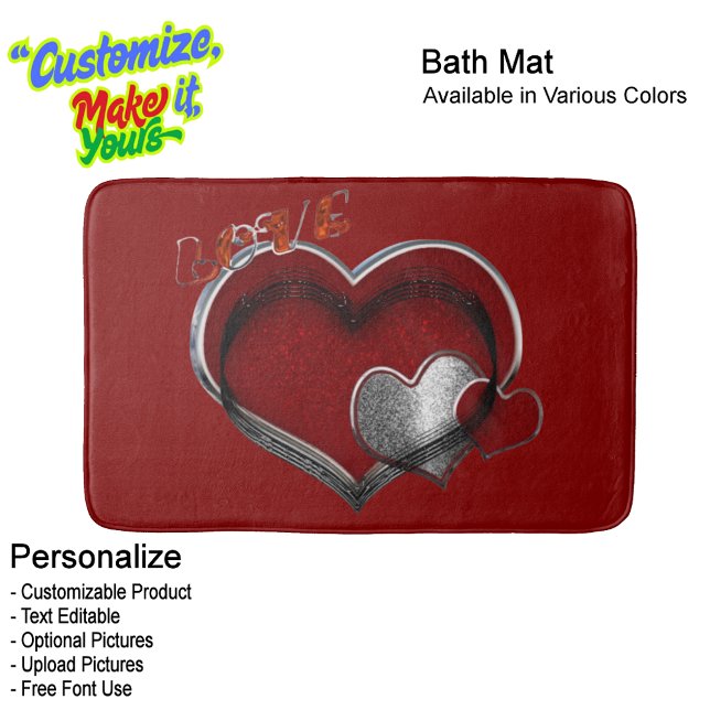 Heart Magic Love Bath Mat with a Red Background (Heart Magic Love Bath Mat Featuring a Red Background.)