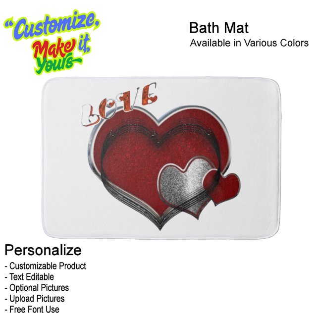 Heart Magic Love Bath Mat with a White Background (Heart Magic Love Bath Mat Featuring a White Background.)