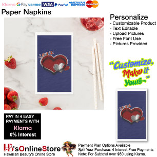 Heart Magic Navy Blue Paper Napkin Guest Towel 