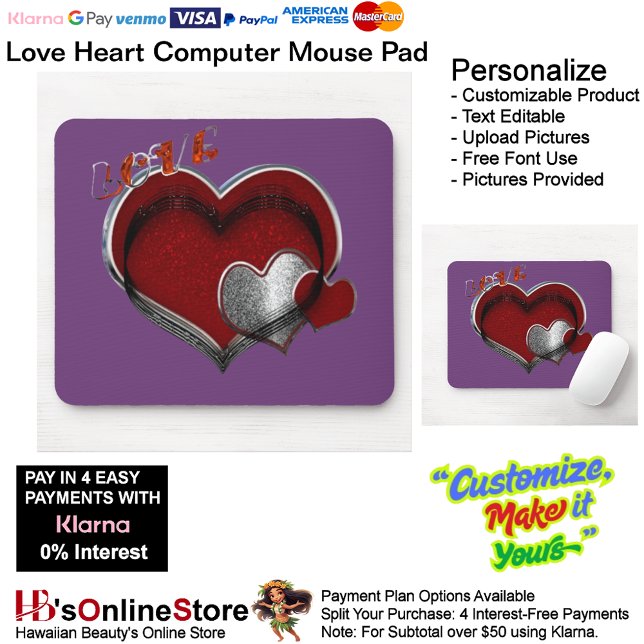 Heart Magic Purple Mouse Pad (Love Heart Computer Mouse Pad with White Background.)