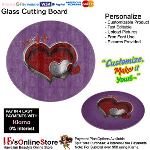 Heart Magic Round Purple Glass Cutting Board 30.4