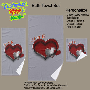 Heart Magic Silver Gray Bathroom Towel Set 