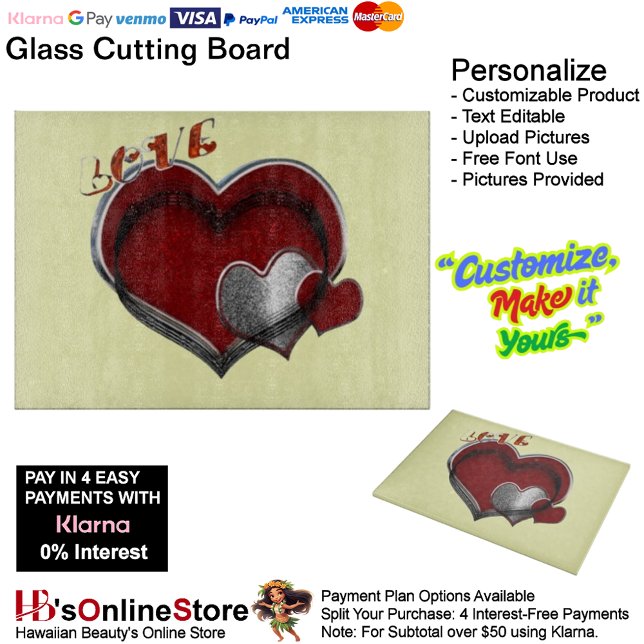 Heart Magic Yellow Glass Cutting Board 38.1x27.9cm (Love Heart Yellow Kitchen Cooking Glass Cutting Board.)