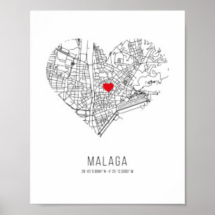 Heart Malaga City Map (Spain) Poster