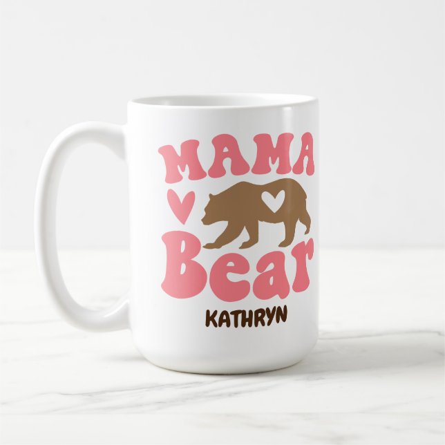 Heart Mama Bear Retro Cute Funny Mum Gift Coffee Mug (Left)
