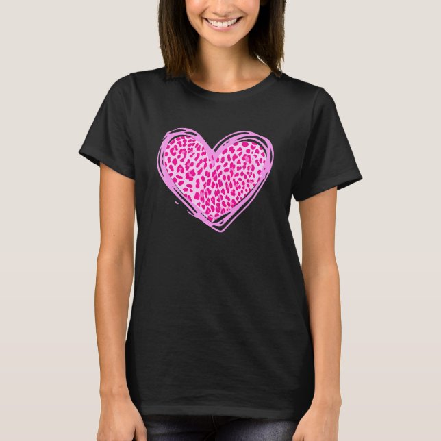 Heart Mama Leopard Print Pink Leopard Pattern T-Shirt (Front)