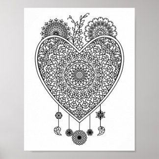 Heart Mandala Adult Colouring Doodle Colour This Poster