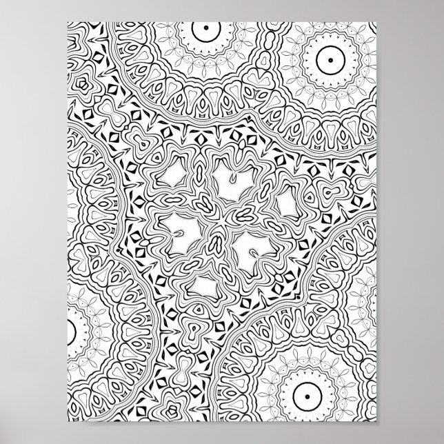 Heart Mandala Pattern Colouring Page Detailed Art Poster (Front)