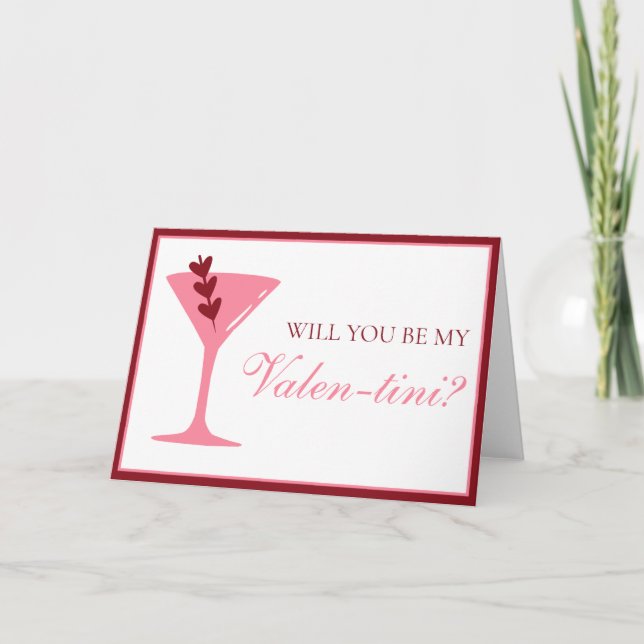 Heart Martini Galentine's Day Red and Pink  Card (Front)