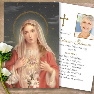 Heart Mary Funeral Memorial Prayer Sympathy Cards