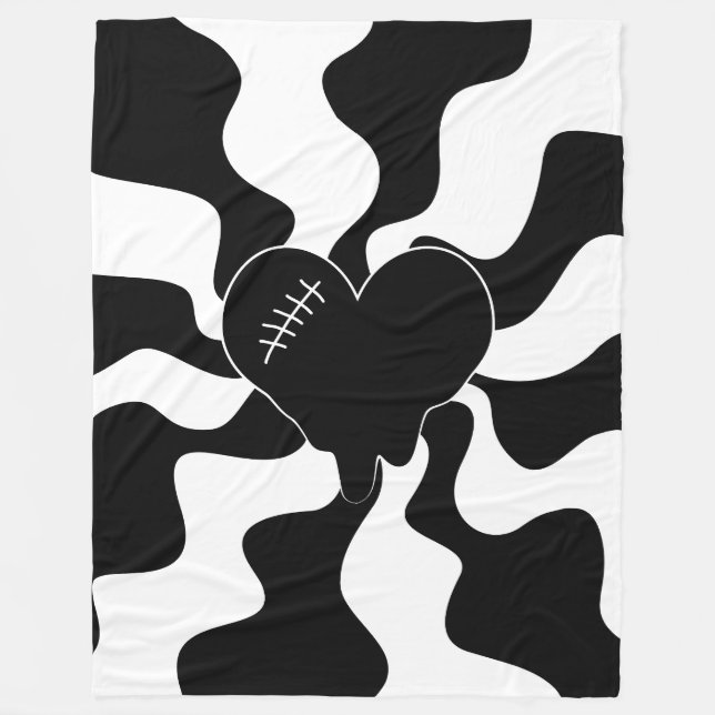 Heart Melt in Black and White Fleece Blanket (Front)