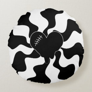 Heart Melt in Black and White Round Cushion