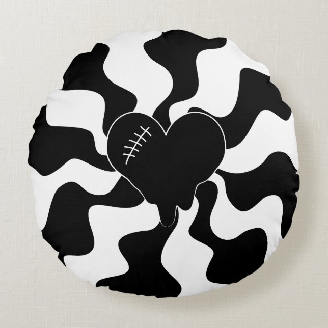 Heart Melt in Black and White Round Cushion (Front)