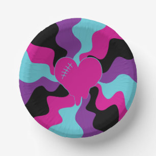 Heart Melt - Pink, Purple, Blue and Black Paper Plate