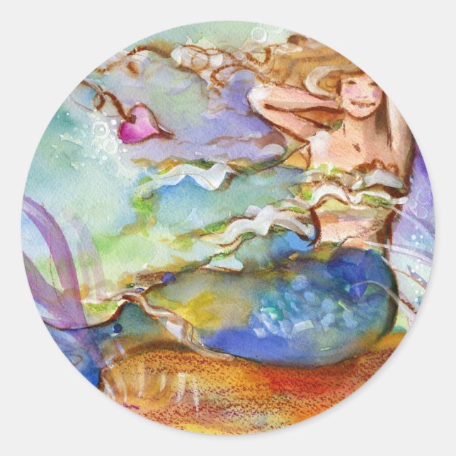 Heart Mermaid Classic Round Sticker (Front)