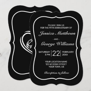 Heart Modern Minimalist White Black Anniversary Invitation