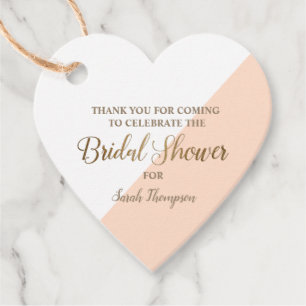 Heart Modern Personalised Peach Fuzz Bridal Shower Favour Tags