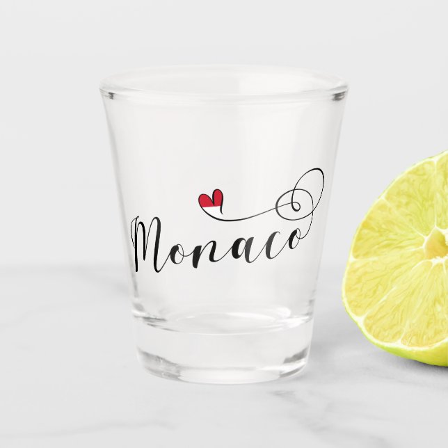 Heart Monaco, Monaco Flag, I Love Monaco Shot Glass (Front)