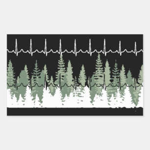 Heart Monitor Reading Matches Treeline Peaceful Rectangular Sticker