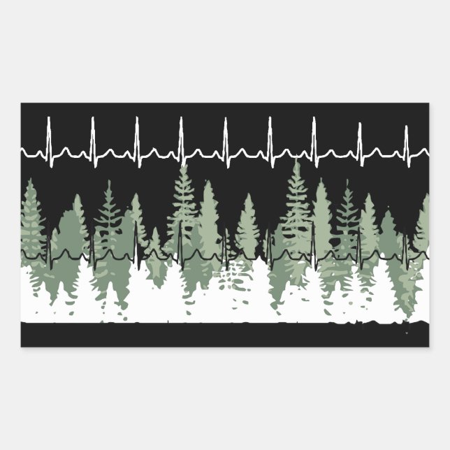 Heart Monitor Reading Matches Treeline Peaceful  Rectangular Sticker (Front)