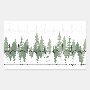 Heart Monitor Reading Matches Treeline Peaceful  Rectangular Sticker