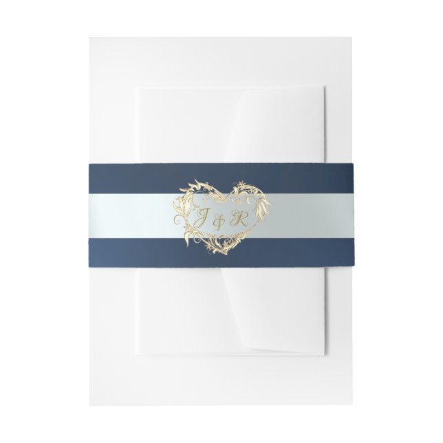 Heart Monogram - Blue/Silver Invitation Belly Band (Front Example)