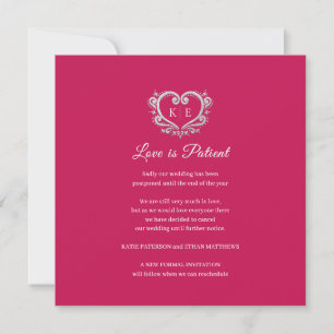 Heart monogram cancelled wedding love patient red announcement