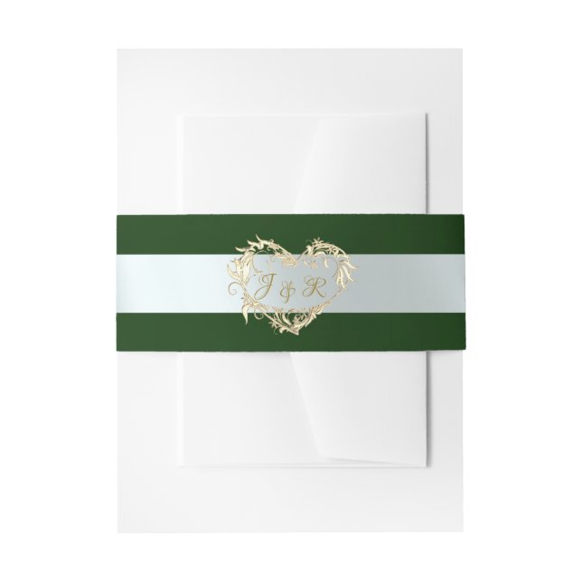 Heart Monogram - Emerald/Silver Invitation Belly Band (Front Example)