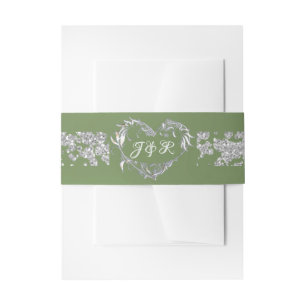 Heart Monogram & Glitter on Sage Invitation Belly Band