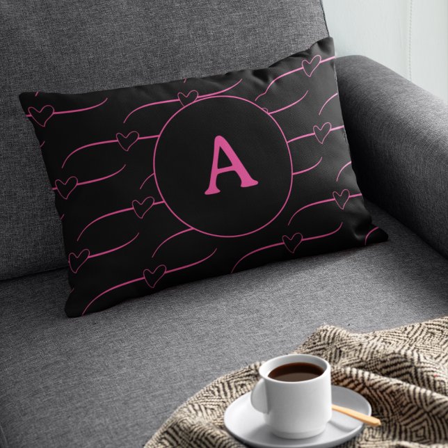 Heart Monogram Magenta Black Pillowcase (Creator Uploaded)