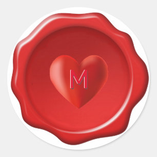 Heart & Monogram on Red Wax Seal Sticker