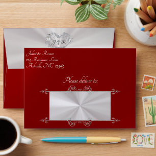 Heart & Monogram on Red Wedding Envelope