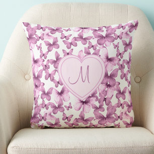 Heart Monogram Pink Butterfly Cushion