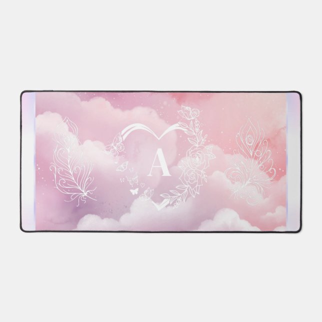 Heart Monogram Pink Heavenly Computer Desk Mat (Front)