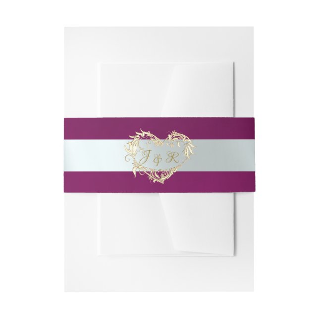 Heart Monogram - Plum/Silver Invitation Belly Band (Front Example)