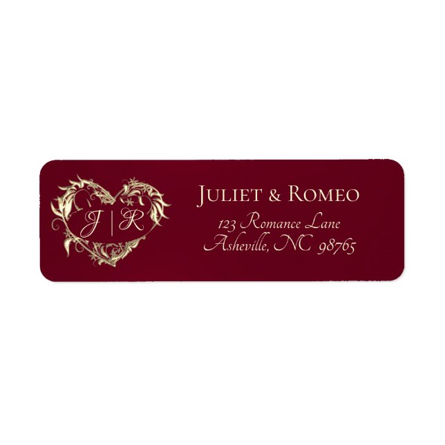 Heart Monogram Return Address - Burgundy Label (Front)