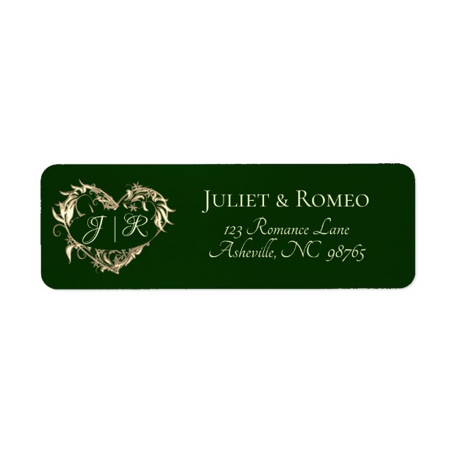 Heart Monogram Return Address - Emerald Label (Front)
